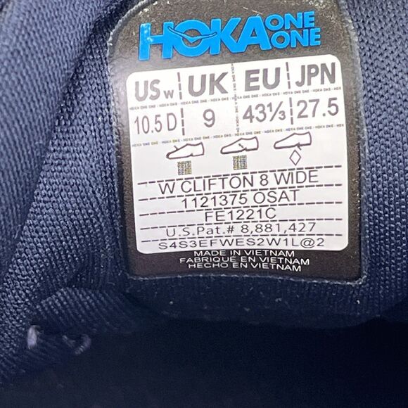 Hoka One One Clifton 8 Running Shoes  Women's 10.5 D Wide Blue Walking Sneakers - Picture 12 of 12